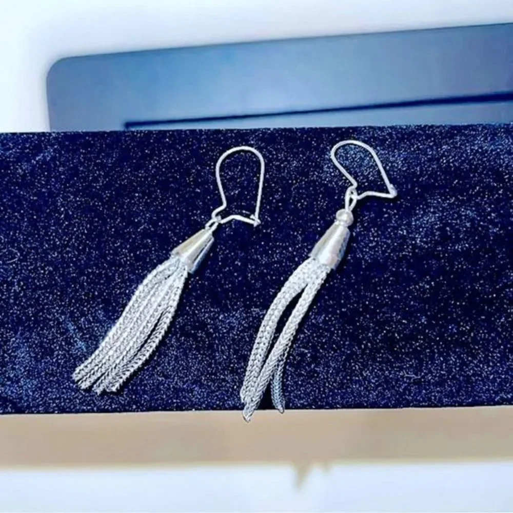 Antique Handmade French Hook 925 Sterling Silver Strand Dangle Earrings - OOAK
